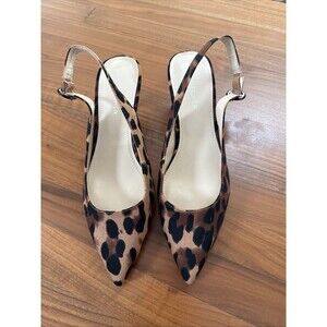 Marc Fisher Brown Leopard Print Kitten Slingback Heels Womens 7 M Pointed Toe